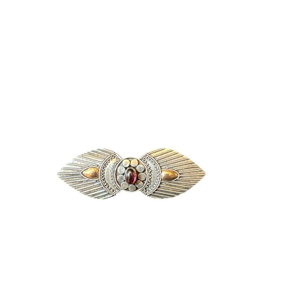 Vintage Sterling Art Deco Style Garnet Brooch with Gold Accents